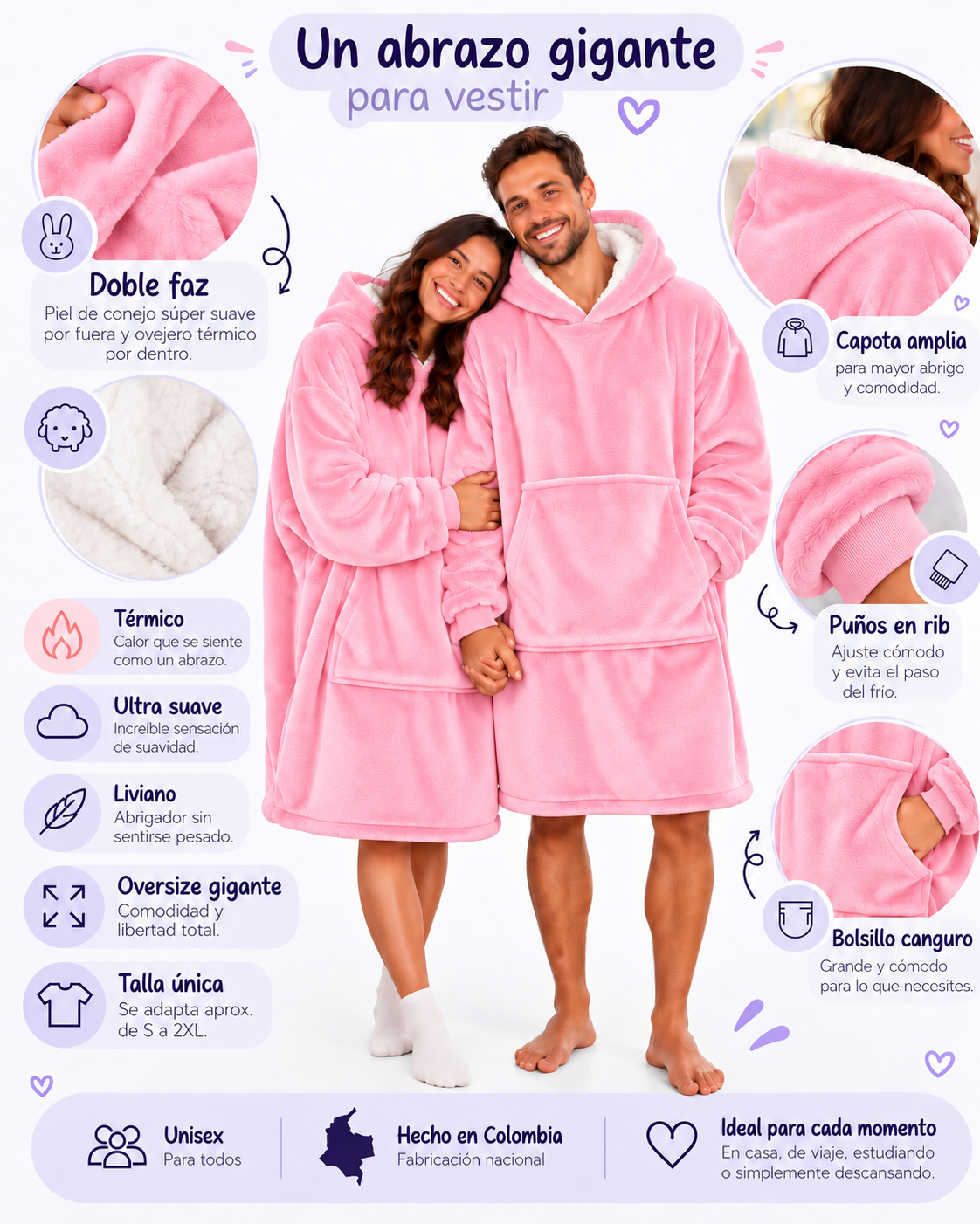 MaxiSaco Rosado – Buzo Cobija Unisex - Imagen 4
