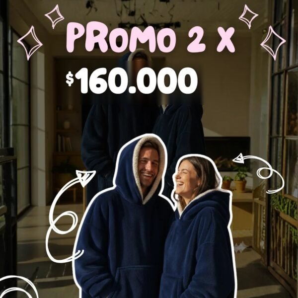 Combo x2 MaxiSacos por $160.000: pareja con MaxiSacos azul oscuro con capucha